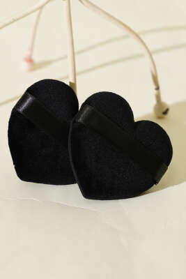 İkili Kalp Tasarımlı Makyaj Süngeri Seti Siyah - Makyaj Aksesuarları