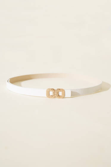 İkili Kare Tokalı İnce Kemer Beyaz - Deri Kemer