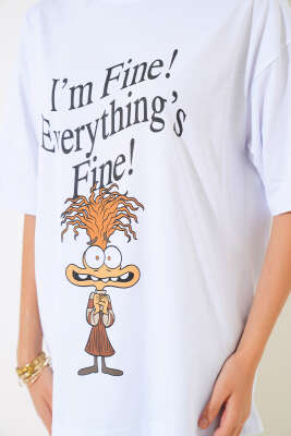 I'm Fine Baskılı T-shirt Beyaz - Kadın Giyim Modelleri