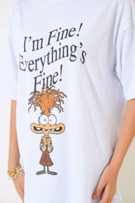 I'm Fine Baskılı T-shirt Beyaz - Yeni Giyim