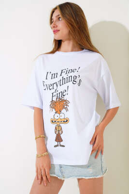 I'm Fine Baskılı T-shirt Beyaz - Yeni Giyim