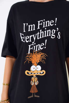 I'm Fine Baskılı T-shirt Siyah - Kadın Giyim Modelleri