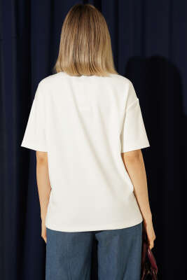 I'm Good in Work Nakışlı T-shirt Ekru - Kadın Giyim Modelleri