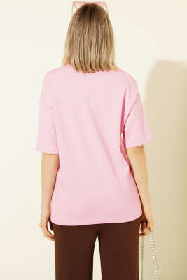 I'm Good in Work Nakışlı T-shirt Pembe - Kadın Giyim Modelleri