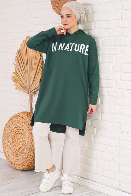 In Nature Baskılı Yeşil Uzun Sweatshirt - Thumbnail