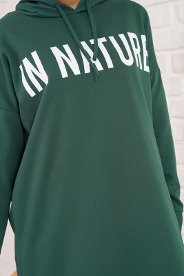 In Nature Baskılı Yeşil Uzun Sweatshirt - Thumbnail