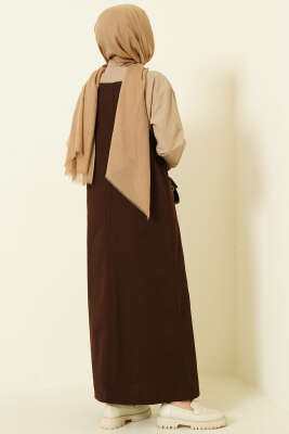 İnce Askı Detaylı Jile Elbise Kahve - Elbise