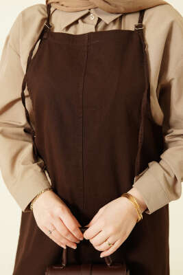 İnce Askı Detaylı Jile Elbise Kahve - Elbise