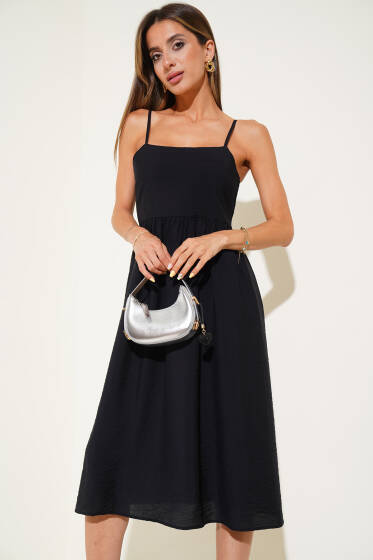 İnce Askılı Gipeli Elbise Siyah - Kadın Giyim Modelleri