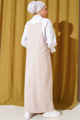 İnce Askılı Jile Elbise Bej - Tesettür Elbise