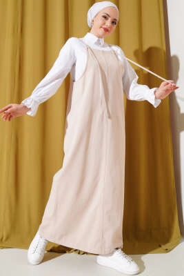 İnce Askılı Jile Elbise Bej 