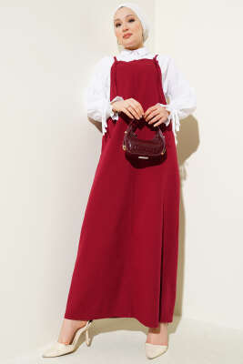İnce Askılı Jile Elbise Bordo 