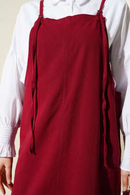 İnce Askılı Jile Elbise Bordo - Tesettür Elbise