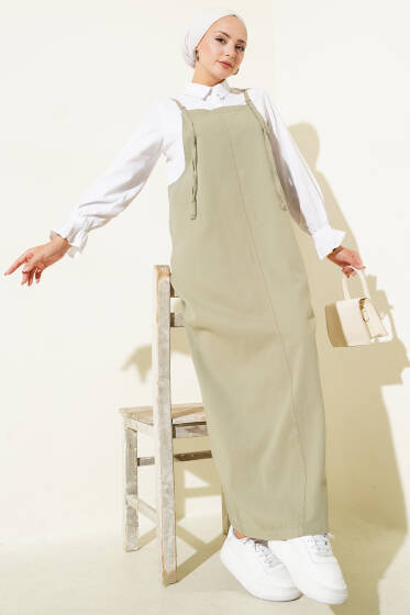 İnce Askılı Jile Elbise Çağla Yeşili - Elbise