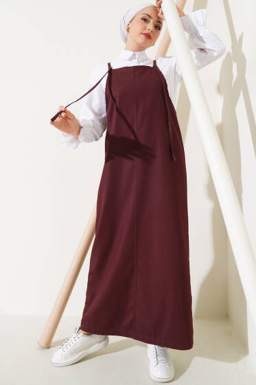 İnce Askılı Jile Elbise Kestane - Elbise