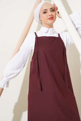 İnce Askılı Jile Elbise Kestane - Tesettür Elbise