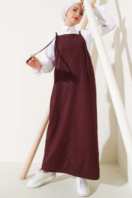 İnce Askılı Jile Elbise Kestane