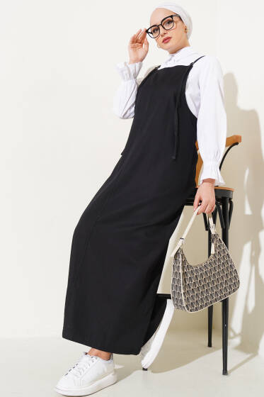 İnce Askılı Jile Elbise Siyah - Elbise