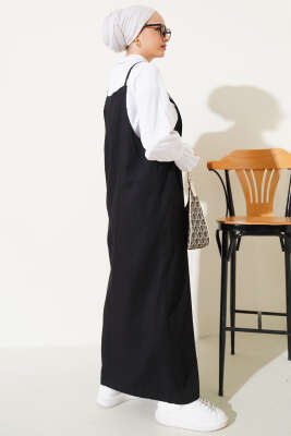İnce Askılı Jile Elbise Siyah - Tesettür Elbise