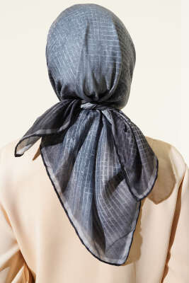 İnce Çizgi Desenli Demore Eşarp Antrasit - Başörtüsü