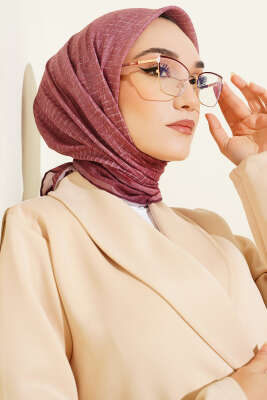 İnce Çizgi Desenli Demore Eşarp Bordo - Başörtüsü