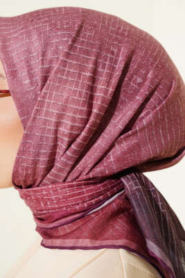 İnce Çizgi Desenli Demore Eşarp Bordo - Başörtüsü