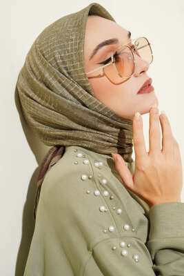 İnce Çizgi Desenli Demore Eşarp Çağla Yeşili 