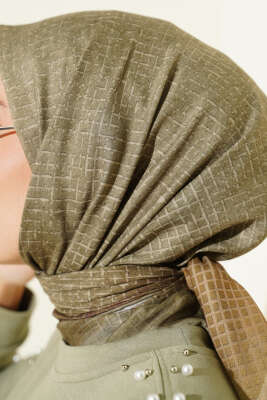 İnce Çizgi Desenli Demore Eşarp Çağla Yeşili - Başörtüsü