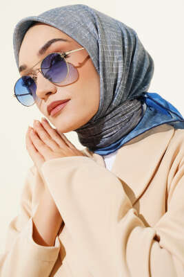 İnce Çizgi Desenli Demore Eşarp İndigo - Başörtüsü