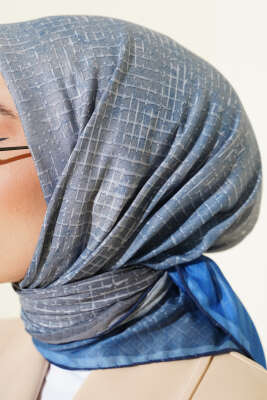 İnce Çizgi Desenli Demore Eşarp İndigo - Başörtüsü