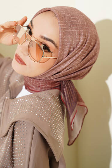 İnce Çizgi Desenli Demore Eşarp Kahve - Başörtüsü