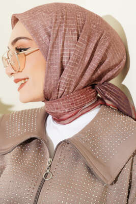 İnce Çizgi Desenli Demore Eşarp Kahve - Başörtüsü