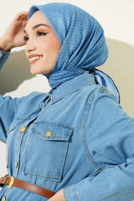 İnce Çizgi Desenli Demore Eşarp Mavi - Başörtüsü