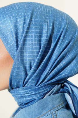 İnce Çizgi Desenli Demore Eşarp Mavi - Başörtüsü