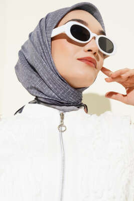 İnce Çizgi Desenli Demore Eşarp Siyah - Başörtüsü