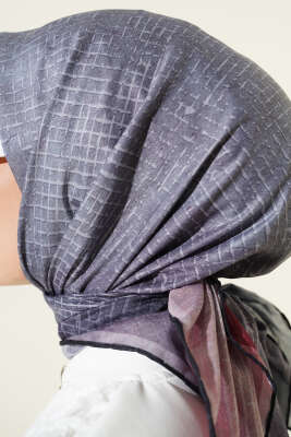 İnce Çizgi Desenli Demore Eşarp Siyah - Başörtüsü