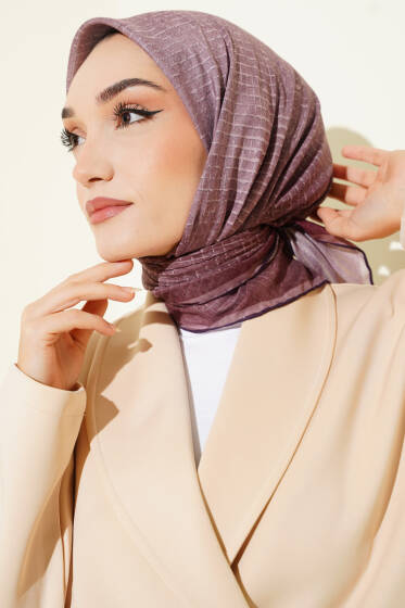 İnce Çizgi Desenli Demore Eşarp Soft Kahve - Başörtüsü