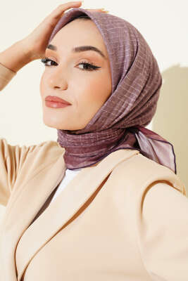 İnce Çizgi Desenli Demore Eşarp Soft Kahve - Yılın Fırsatı