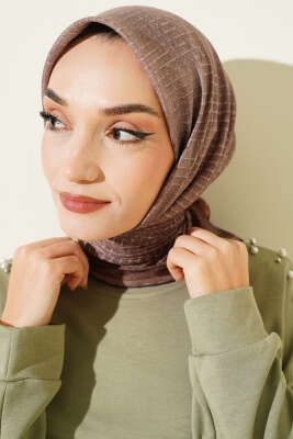 İnce Çizgi Desenli Demore Eşarp Vizon - Başörtüsü