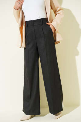 İnce Çizgi Detay Geniş Paça Pantolon Antrasit - ESTELLE