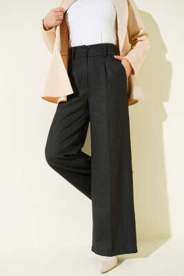 İnce Çizgi Detay Geniş Paça Pantolon Antrasit - Pantolon