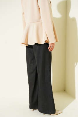 İnce Çizgi Detay Geniş Paça Pantolon Antrasit - Pantolon