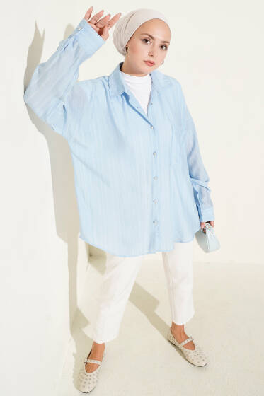 İnce Çizgili Basic Gömlek Mavi - Gömlek