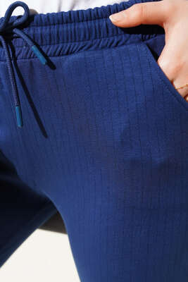 İnce Çizgili Bel İpli Jogger Pantolon Lacivert - 100-300 TL Ürünler