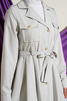 İnce Çizgili Boydan Düğmeli Elbise Taş - Elbise