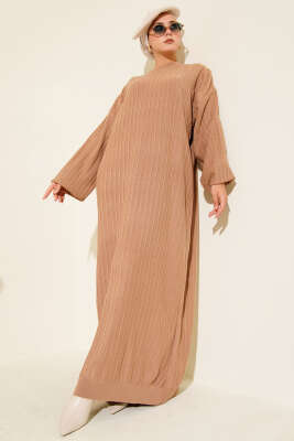 İnce Çizgili Salaş Triko Elbise Camel - 500-700 TL Ürünler