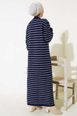 İnce Çizgili Triko Elbise Lacivert - Tesettür Elbise