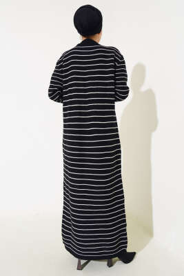 İnce Çizgili Triko Elbise Siyah - Tesettür Elbise