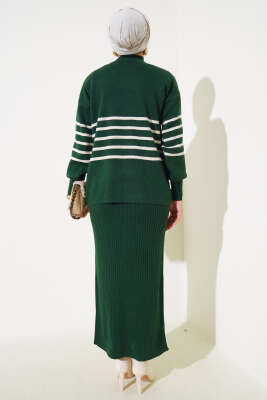 İnce Çizgili Triko Jileli İkili Takım Zümrüt - Triko İkili Takım