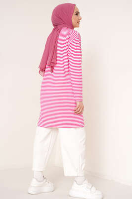 İnce Çizgili Tunik Fuşya - Tunik
